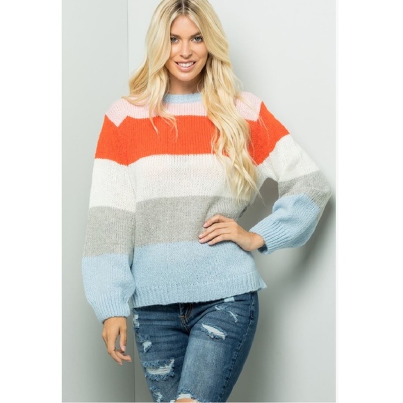 Glam Girl Fashion Sweaters - NWT Colorful Striped Balloon Sleeve Sweater